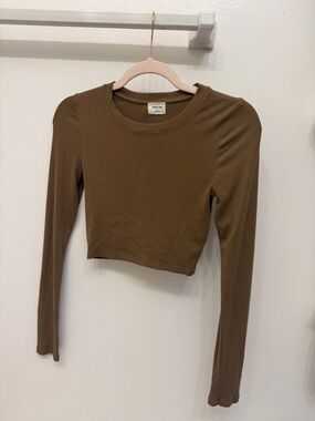 Aritzia brown ribbed long-sleeve cropped tee